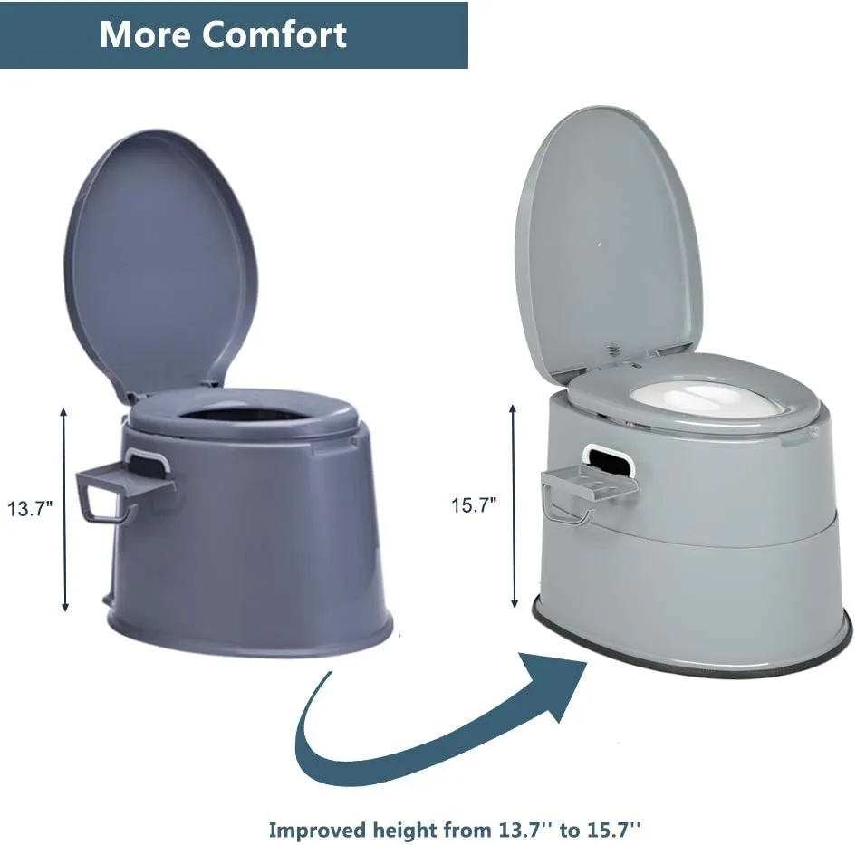 VINGLI Portable Toilet | Indoor Outdoor Commode w/Detachable Inner Bucket & Removable Paper Holder, Lightweight & Compact for Camping, Boat, Van, Emergency Use (Grey)