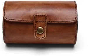 Vintage Brown Tree Cream Leather Watch Case with Two Buckles, Circular Detachable Portable Storage Box for Watches and Jewelry