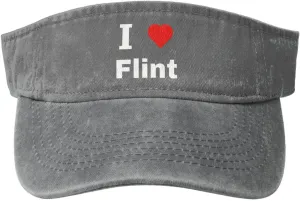 Vintage I Love Flint Sun Visor Hats for Women Men Cotton Adjustable Sports Empty Top Golf Cap