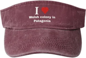 Vintage I Love Welsh Colony in Patagonia Sun Visor Hats for Women Men Cotton Adjustable Sports Empty Top Golf Cap