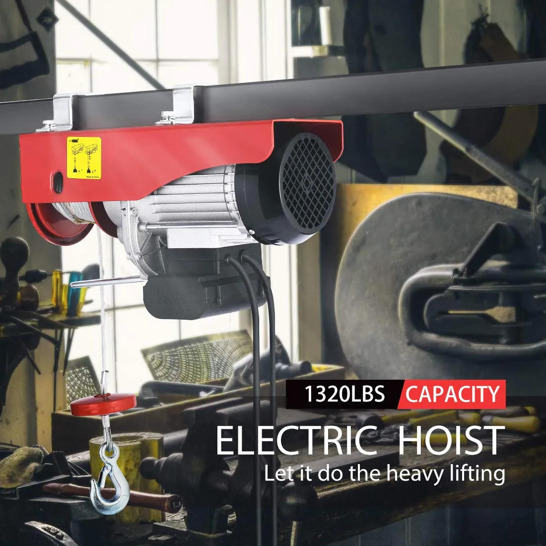 VIVOHOME Electric Hoist, 110V 1320 Lbs Winch with Remote Control, Zinc-Plated Steel Wire Hoist for Garage, Warehouses, Factories 38ft Lifting Height with Emergency Stop Switch ETL Listed