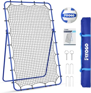 Volleyball Rebounder Net, 4×7FT Bounce Back Practice Net with 5 Adjustable Angles, Indoor Outdoor Easy-Set Up Training Equipment for Improving Spiking Skills, Carrying Bag & PU Volleyball