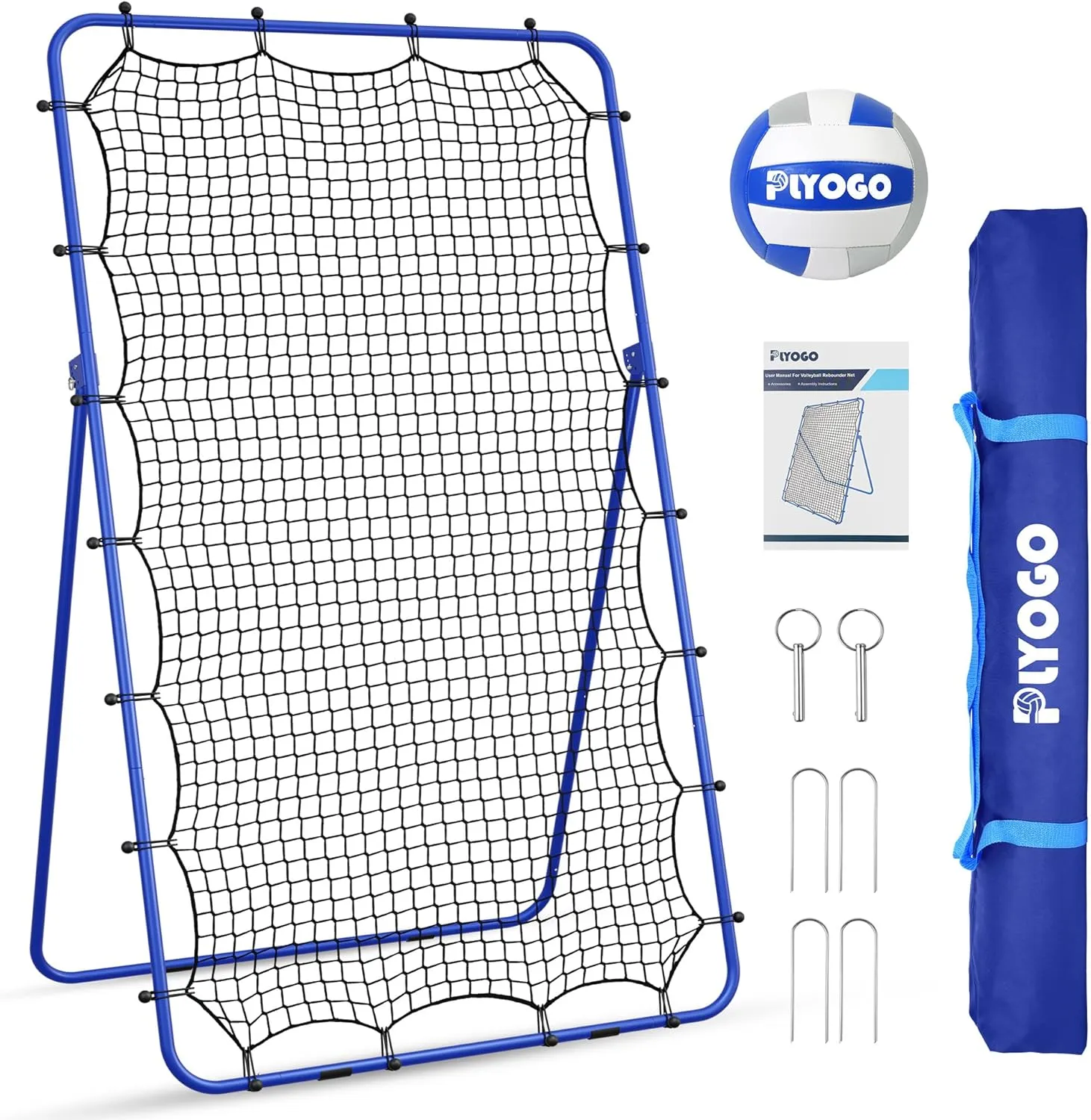 Volleyball Rebounder Net, 4×7FT Bounce Back Practice Net with 5 Adjustable Angles, Indoor Outdoor Easy-Set Up Training Equipment for Improving Spiking Skills, Carrying Bag & PU Volleyball