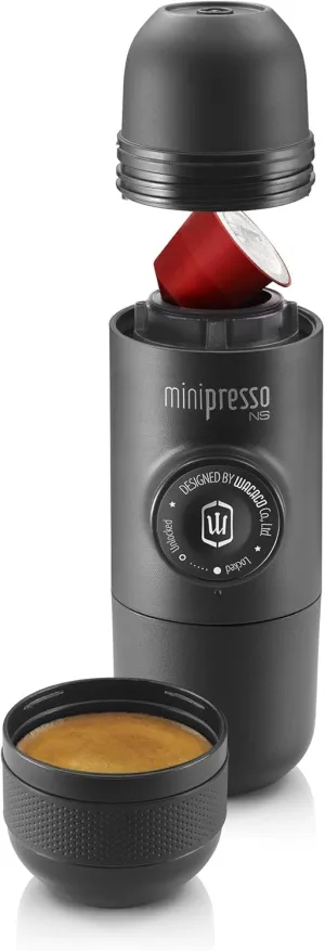 WACACO Minipresso NS, Portable Espresso Machine, Compatible Original NS Capsules, Travel Coffee Maker, Manually Operated from Piston Action