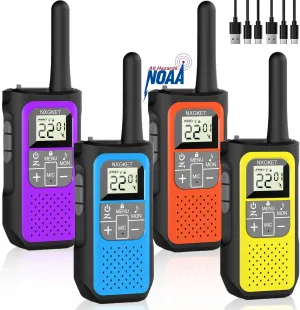 Walkie Talkies Long Range for Adults Long Distance Rechargeable Walkie Talkies 4 Pack with FRS 2-Way Radios Waki Taki NOAA VOX Built-in Li-ion Battery for Camping Hiking Biking Cruises Ski