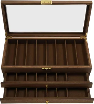 Walnut Color 3-Tier Knife Display Case with Handles, Lockable Knife Storage Box with Clear Glass Lid, 3-Tier Knife Display Case Organizer, Knife Collection Case for Storing Knives, Spoons