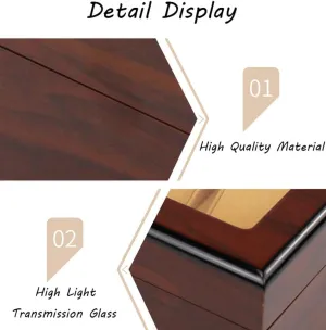 Watch Display Box Luxury Jewelry Display Cabinet Storage Box with Glass Top and 10 Removable Storage Pillows, Lockable Metal Buckle