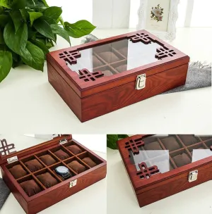 Watch Display Box Wooden Jewellery Storage Box Case Glass Lid Bracelet Tray Lockable Metal Buckle /502