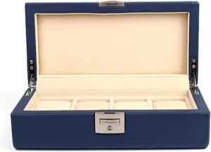Watch Storage Box Shell Round Corner Leather Watch Display Stand with Pillow and Lock Buckle Fashion Jewelry Gift Box, 1, Blue,