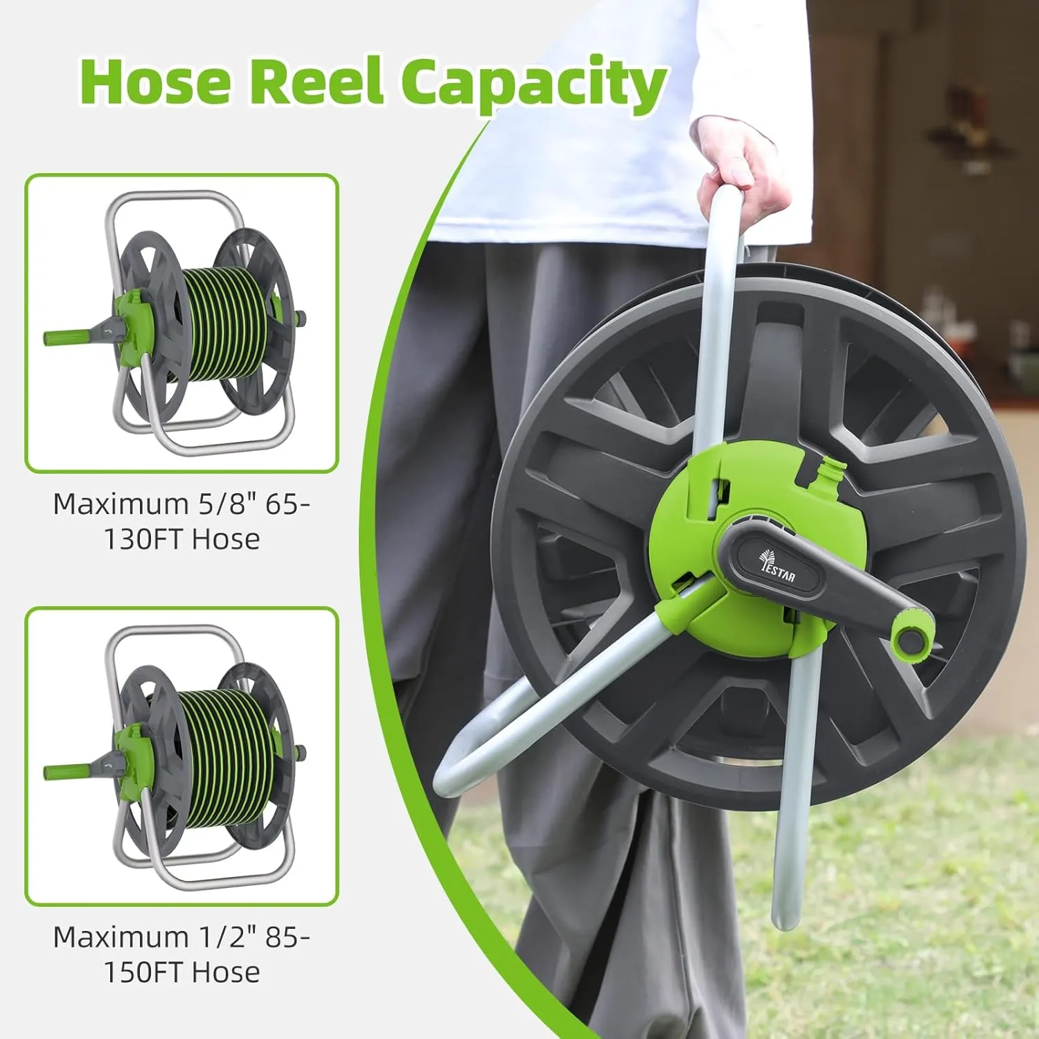 Water Hose Reel Cart, Holds 65-130 Ft of 5/8 Inch Hose, Wall Mounted Garden Hose Cart, Portable Hose Reel for Convenient Storage and Watering