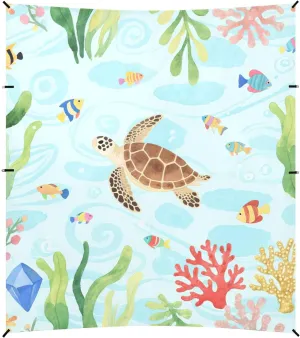 Watercolor Kid Style Turtle Animal Fish Foldable Beach Tent UPF50 Waterproof Large Sun Shelter with Sandbags and Shovel for Backyard, Grassland, Park