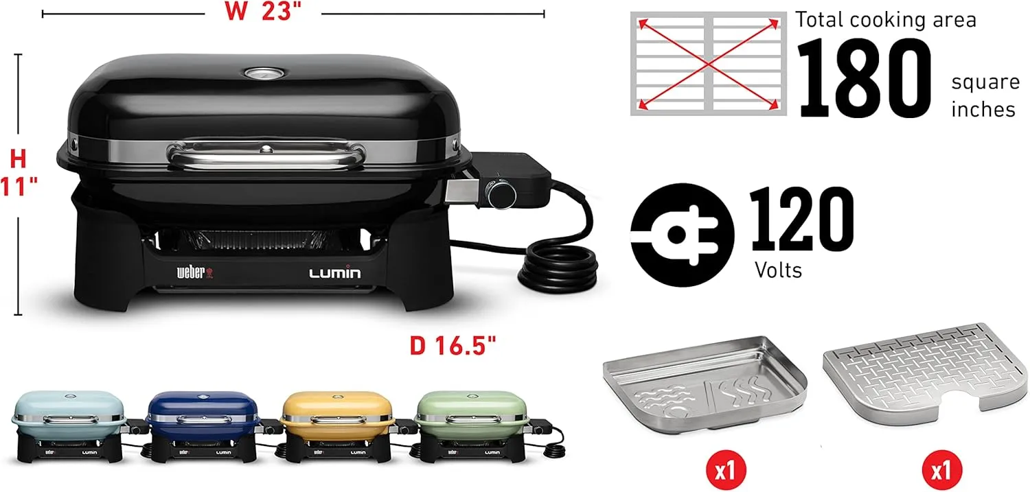 Weber Lumin Compact Outdoor Electric Barbecue Grill, Black - Great Small Spaces such as Patios, Balconies, and Decks, Portable and Convenient