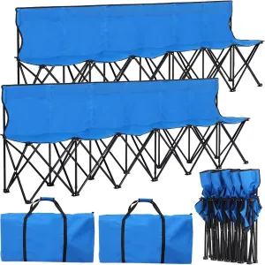Wenqik 2 Pack Portable Soccer Team Bench 6 Seat Folding Sideline Bench with Back and Carry Bag for Outdoor Sport Team Travel Camping Chairs, Blue