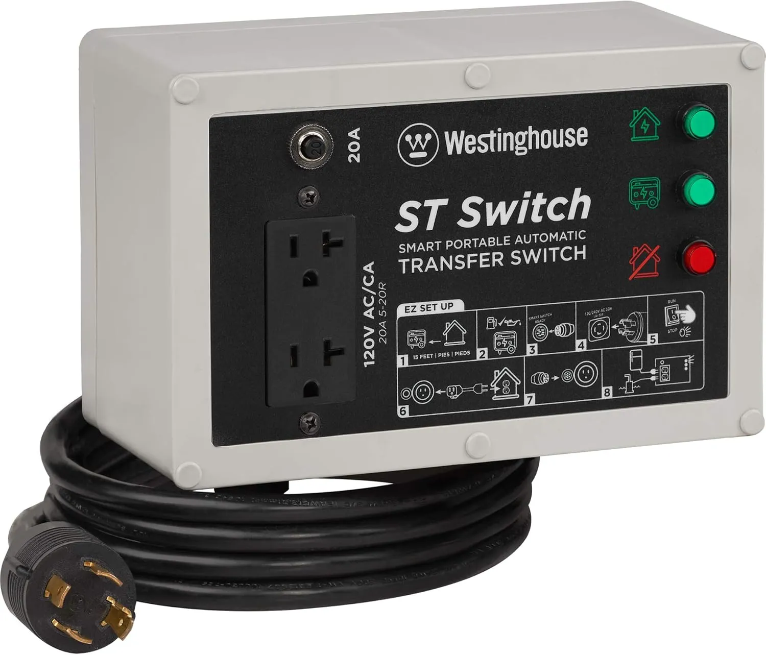 Westinghouse Outdoor Power Equipment ST Switch, Black and White & Champion 25-Foot 30-Amp 250-Volt Generator Power Cord for Manual Transfer Switch (L14-30P to L14-30R)