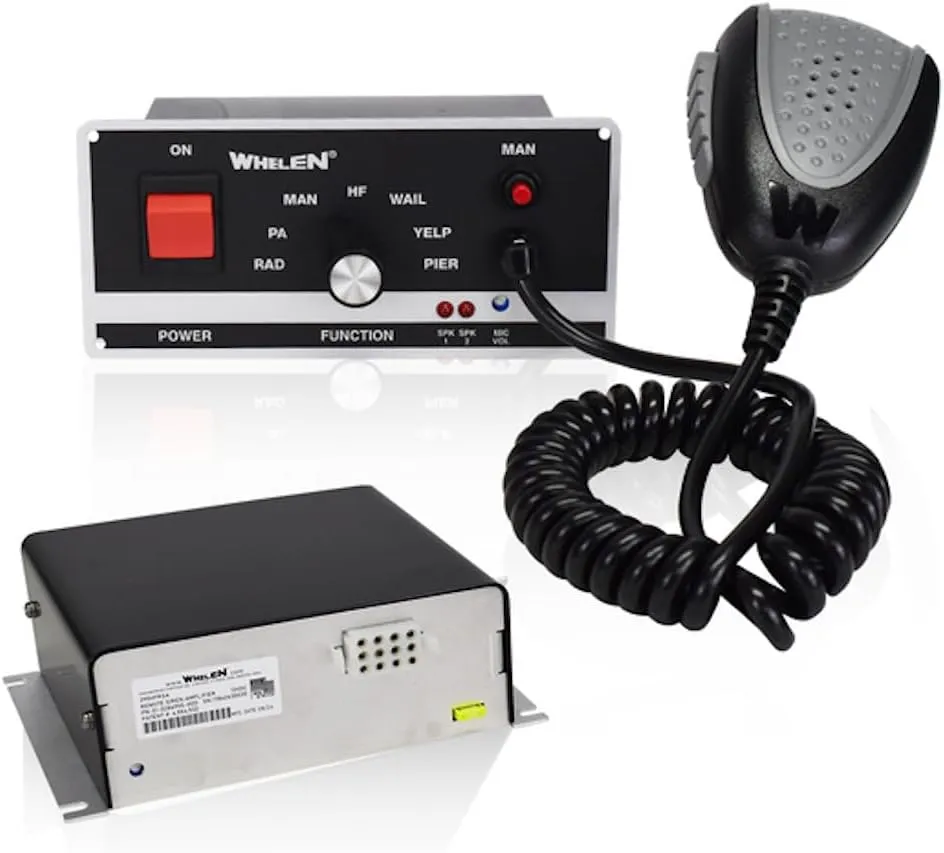 Whelen 295HFS2 Remote Siren Amplifier – 200-Watt Power, Hard-Wired Microphone, Dash or Panel Mount, Audio Repeat & Public Address Capabilities
