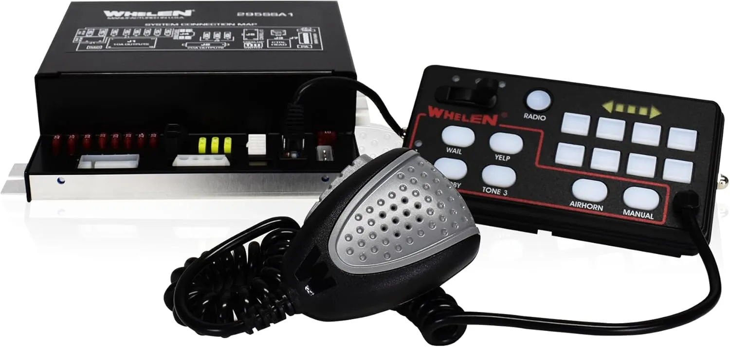 Whelen 295SSA1 Dual Siren Control Center – 100-Watt Siren System with 17 Tones, Programmable Power Distribution Switches, Traffic Advisor Contro, Compact Design for Emergency Response Vehicles