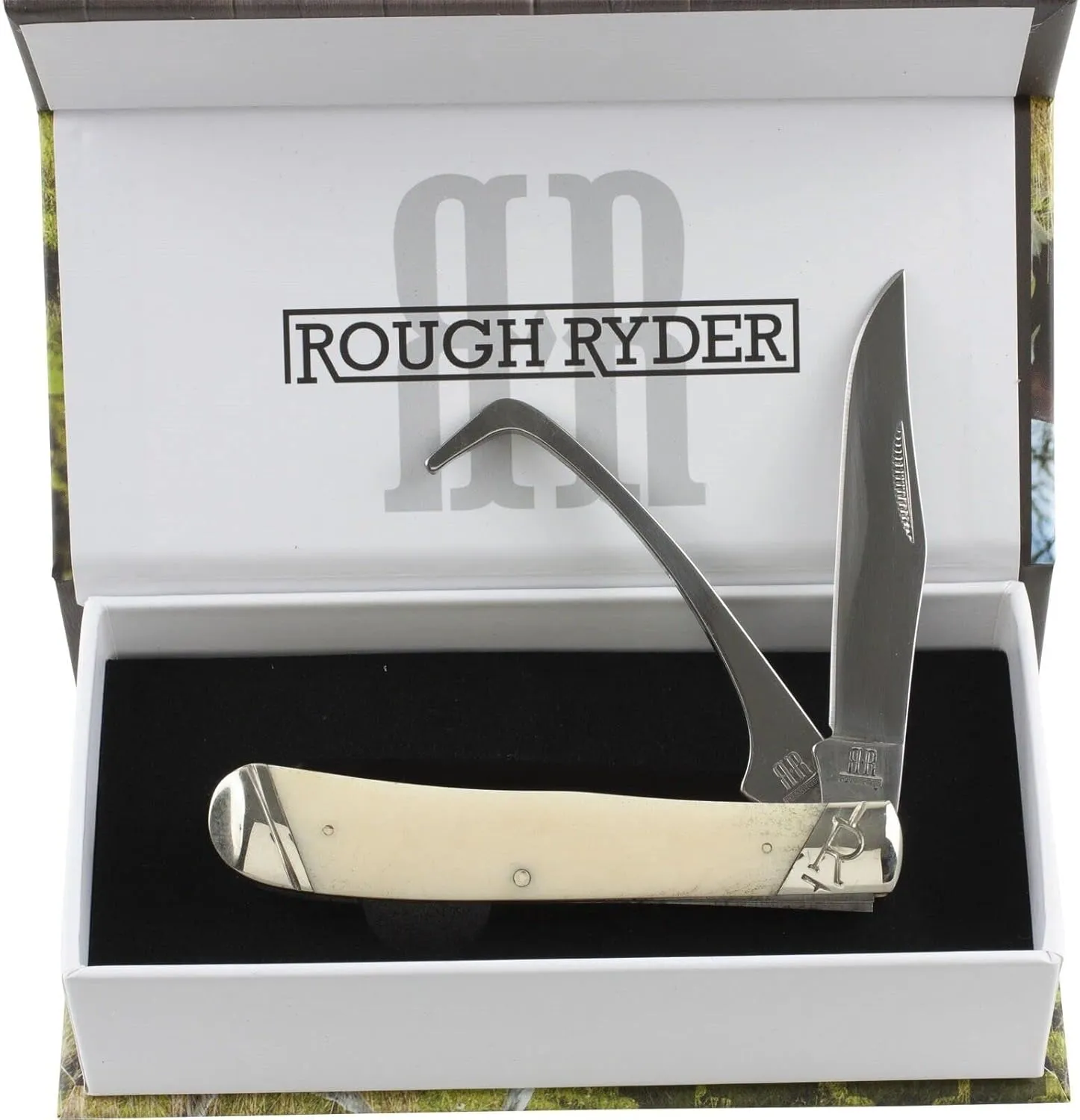 White Smooth Bone Equestrian Trapper Stainless Steel Open Folding Pocket Knife Rr1972 Hoof Pick Outdoor Survival Hunting Knife for Camping by Survival Steel