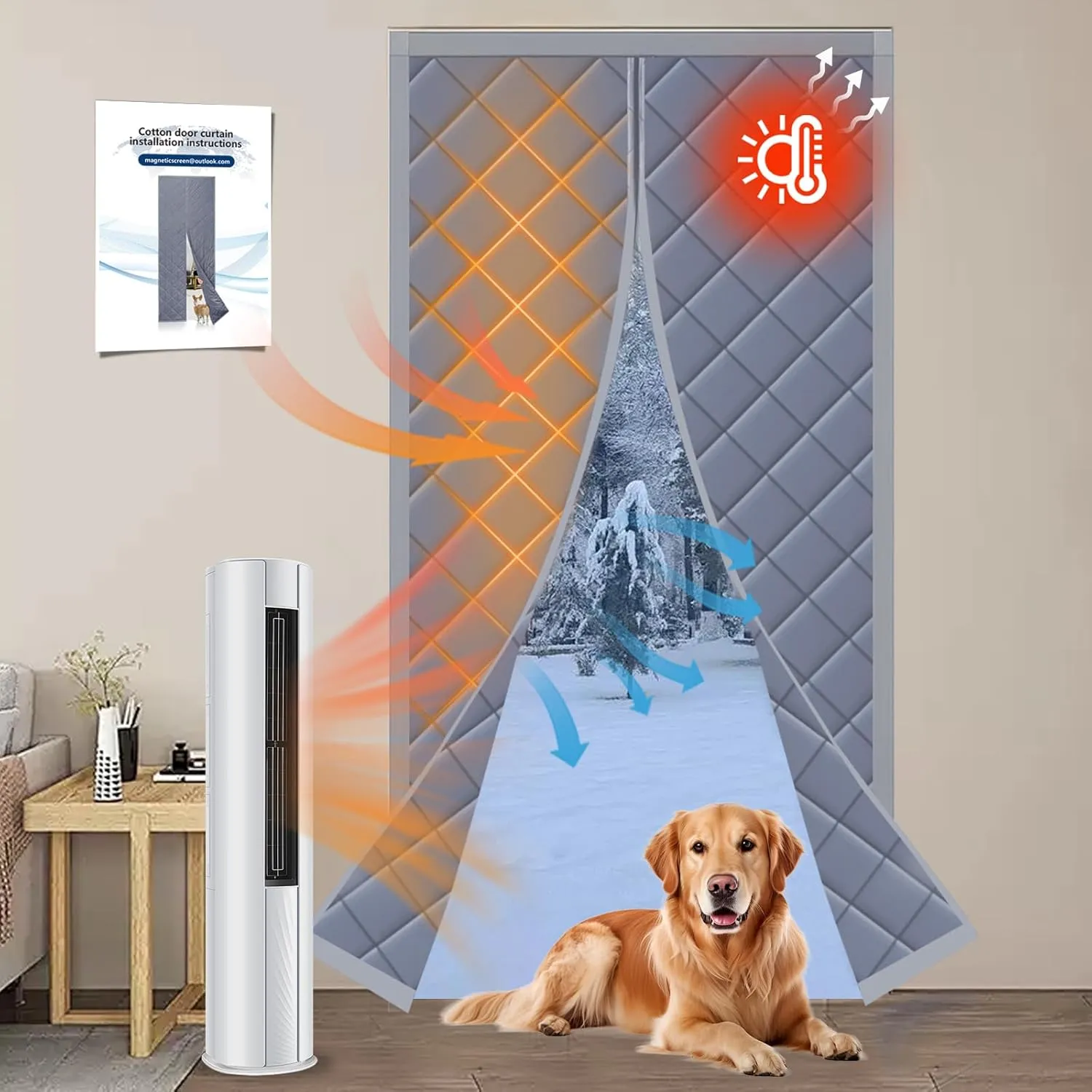 Winter Door Curtain Fits Door Size 32" X 80" Magnetic Thermal Insulated Curtain Insulation Cover Blanket Insulation Oxford Cloth Thicken Cotton as Privacy Temporary to Soundproof