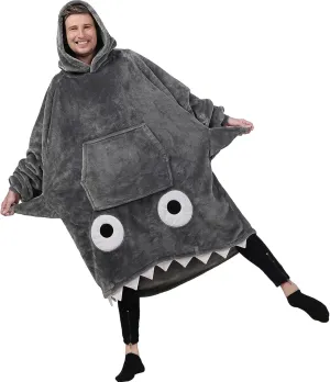 Winter Flannel Thermal Blanket Big Eyes Shark Cartoon Hooded Long Sleeve Pajamas Sleep Bag