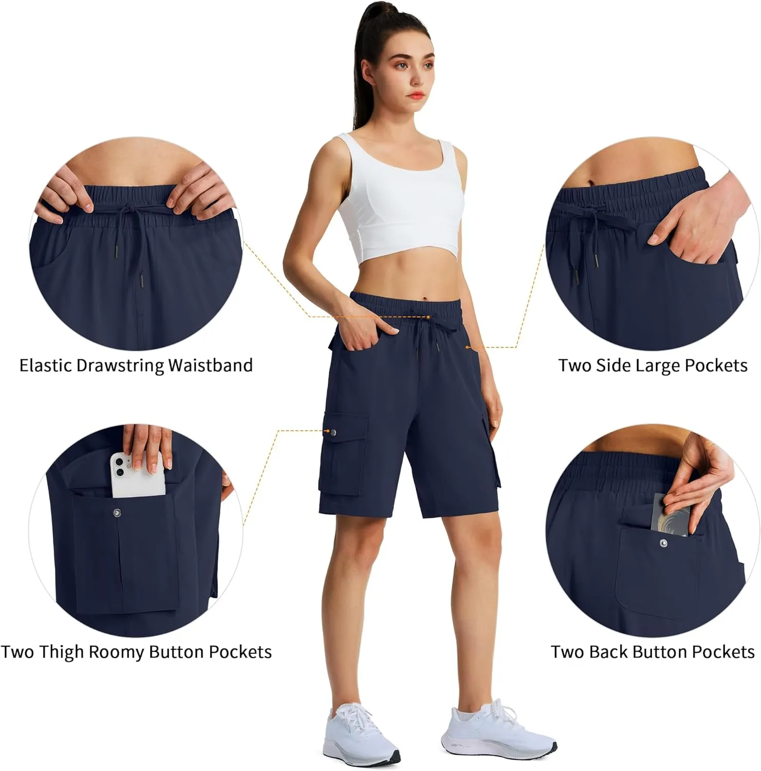 Women's 9" Hiking Cargo Shorts Quick Dry Lightweight Summer Shorts for Camping Travel Golf 6 Pockets