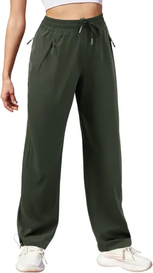 Womens Athletic Hiking Pants Lightweight Quick Dry Water Resistant Elastic Waist Cargo Pants with Zipper Pockets