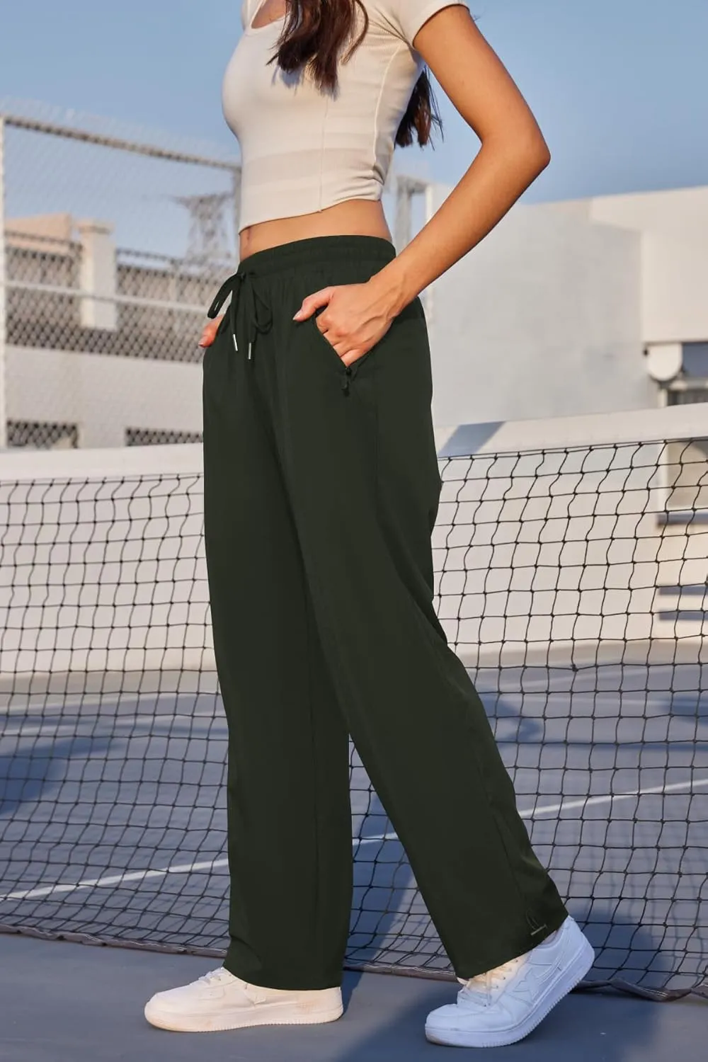 Womens Athletic Hiking Pants Lightweight Quick Dry Water Resistant Elastic Waist Cargo Pants with Zipper Pockets