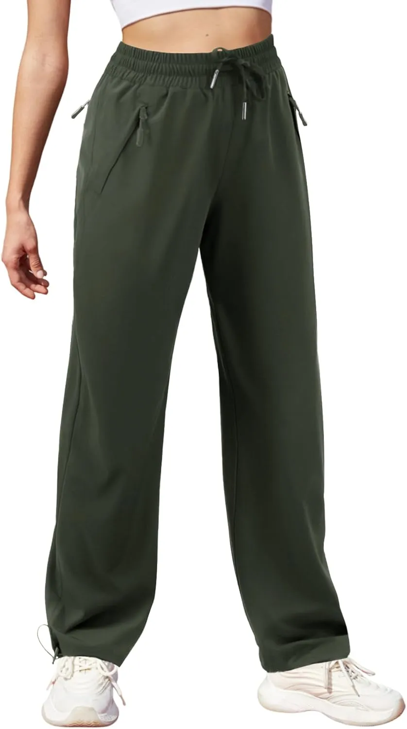 Womens Athletic Hiking Pants Lightweight Quick Dry Water Resistant Elastic Waist Cargo Pants with Zipper Pockets