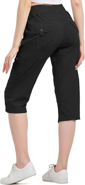 Women's Cargo Capris Hiking Pants with 6 Pockets Lightweight Quick Dry Outdoor Travel Casual Cotton Comfy Summer Pants