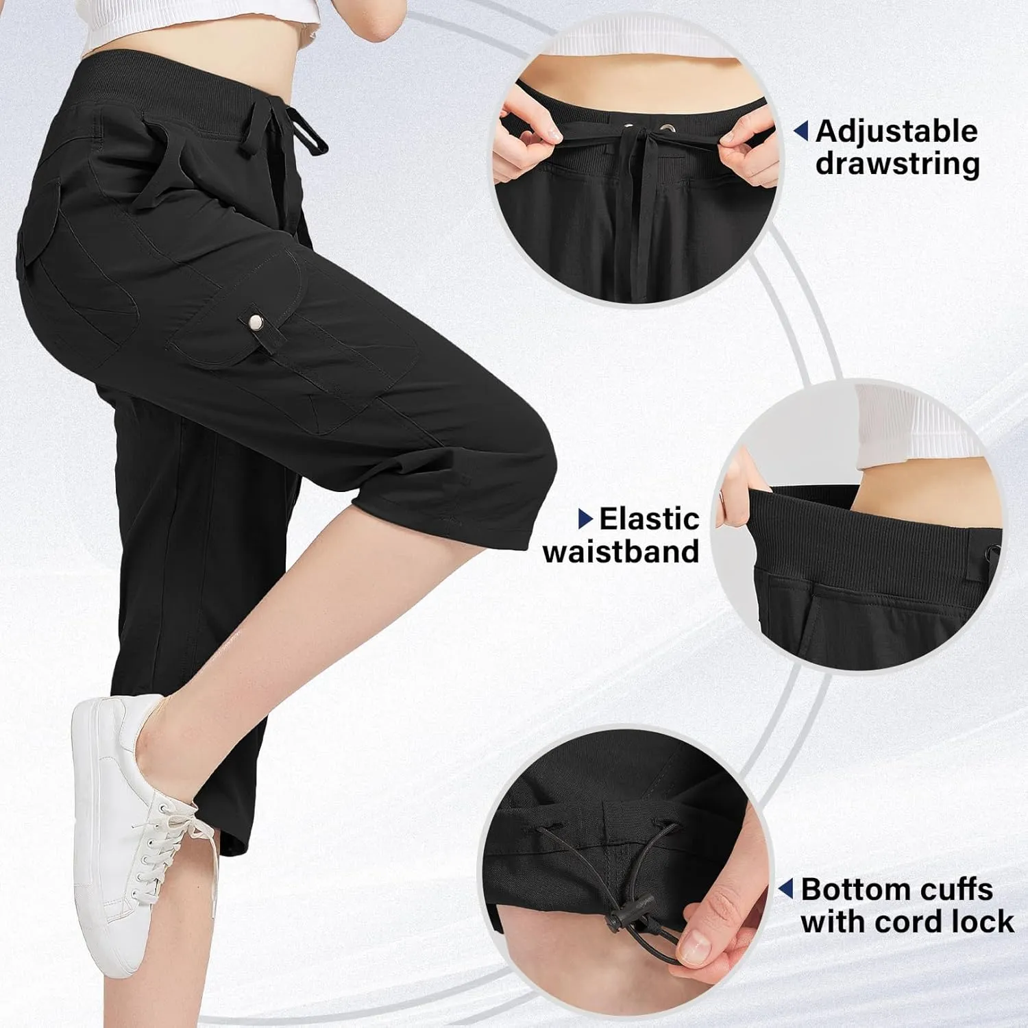 Women's Cargo Capris Hiking Pants with 6 Pockets Lightweight Quick Dry Outdoor Travel Casual Cotton Comfy Summer Pants