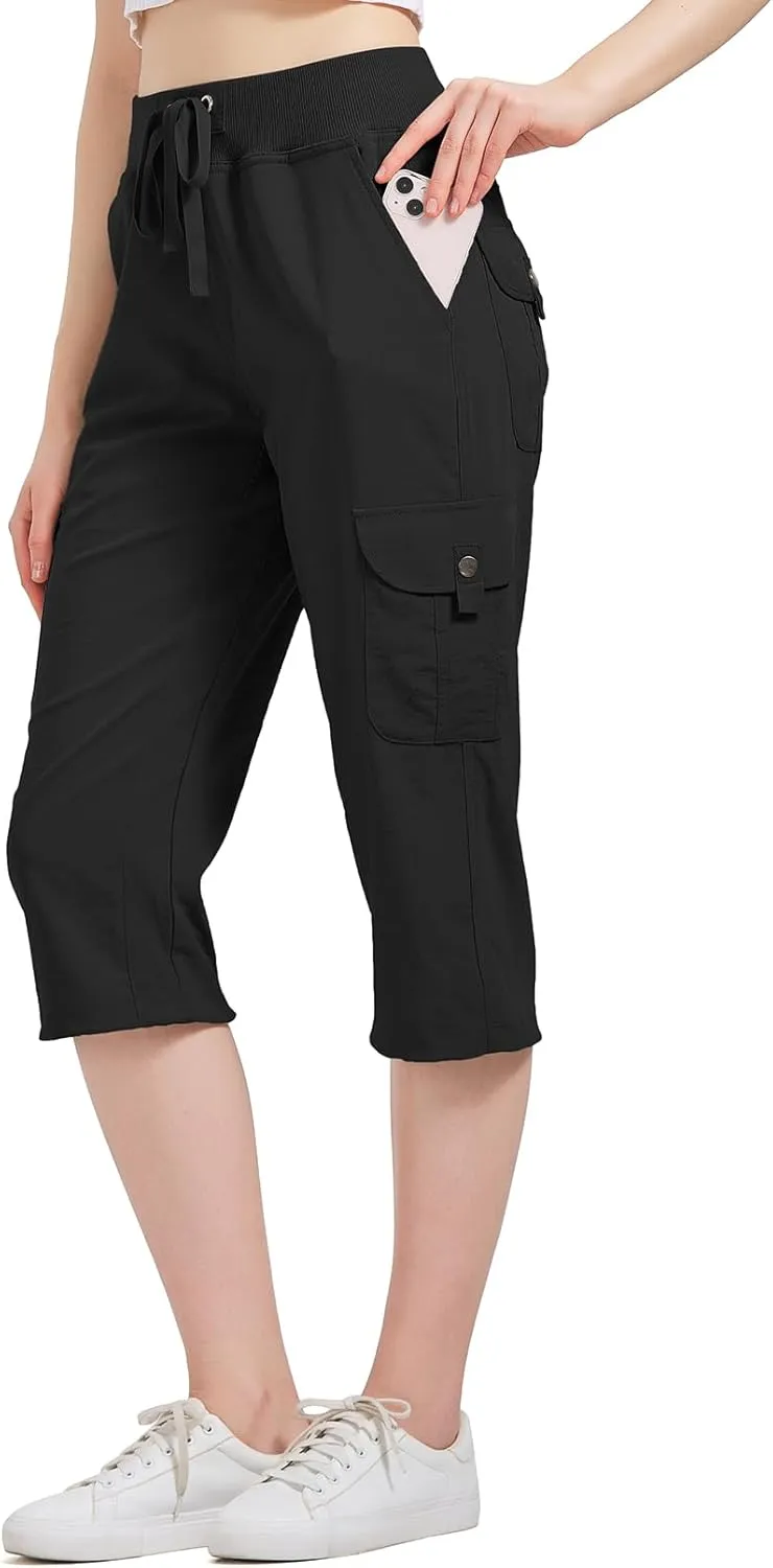 Women's Cargo Capris Hiking Pants with 6 Pockets Lightweight Quick Dry Outdoor Travel Casual Cotton Comfy Summer Pants