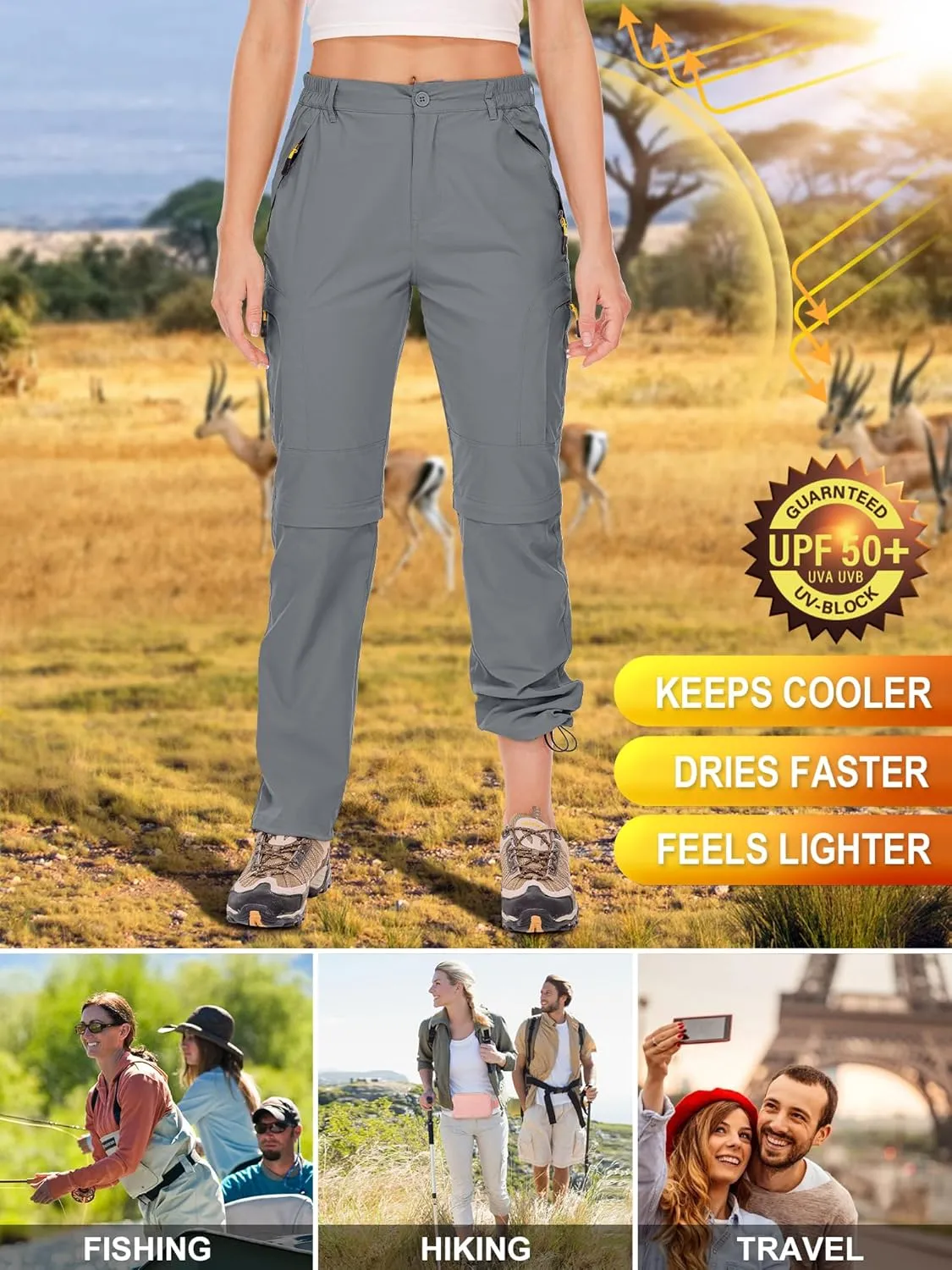 Women's Hiking Pants Convertible Quick Dry Stretch Lightweight Zip-Off Outdoor Fishing Travel Safari Pants