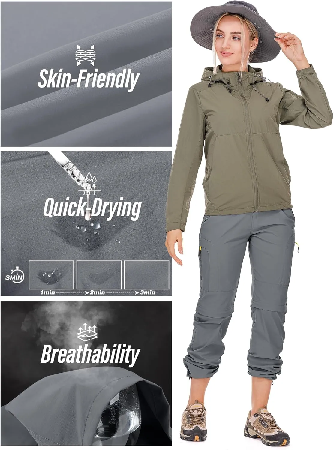Women's Hiking Pants Convertible Quick Dry Stretch Lightweight Zip-Off Outdoor Fishing Travel Safari Pants