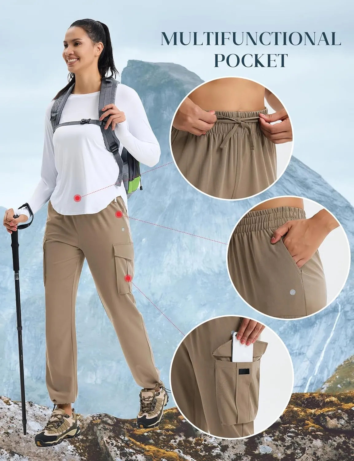 Women's Hiking Pants Lightweight Cargo Quick Dry Water Resistant UPF50  Travel Outdoor Work Pants Safari Pockets