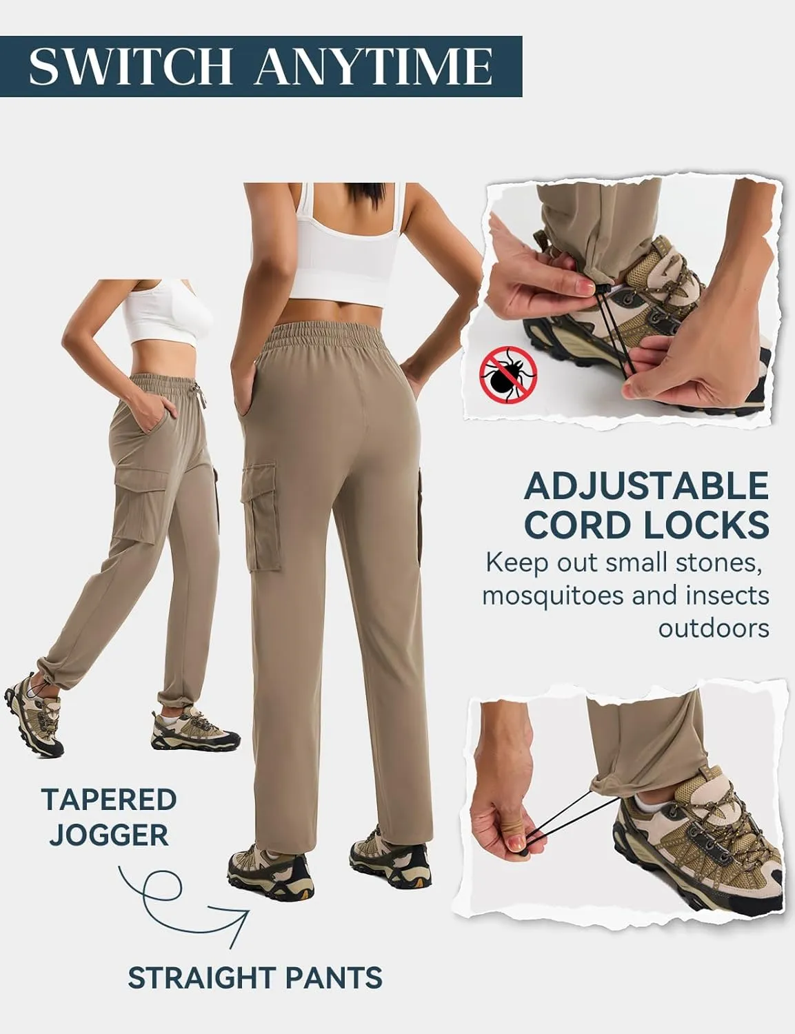 Women's Hiking Pants Lightweight Cargo Quick Dry Water Resistant UPF50  Travel Outdoor Work Pants Safari Pockets