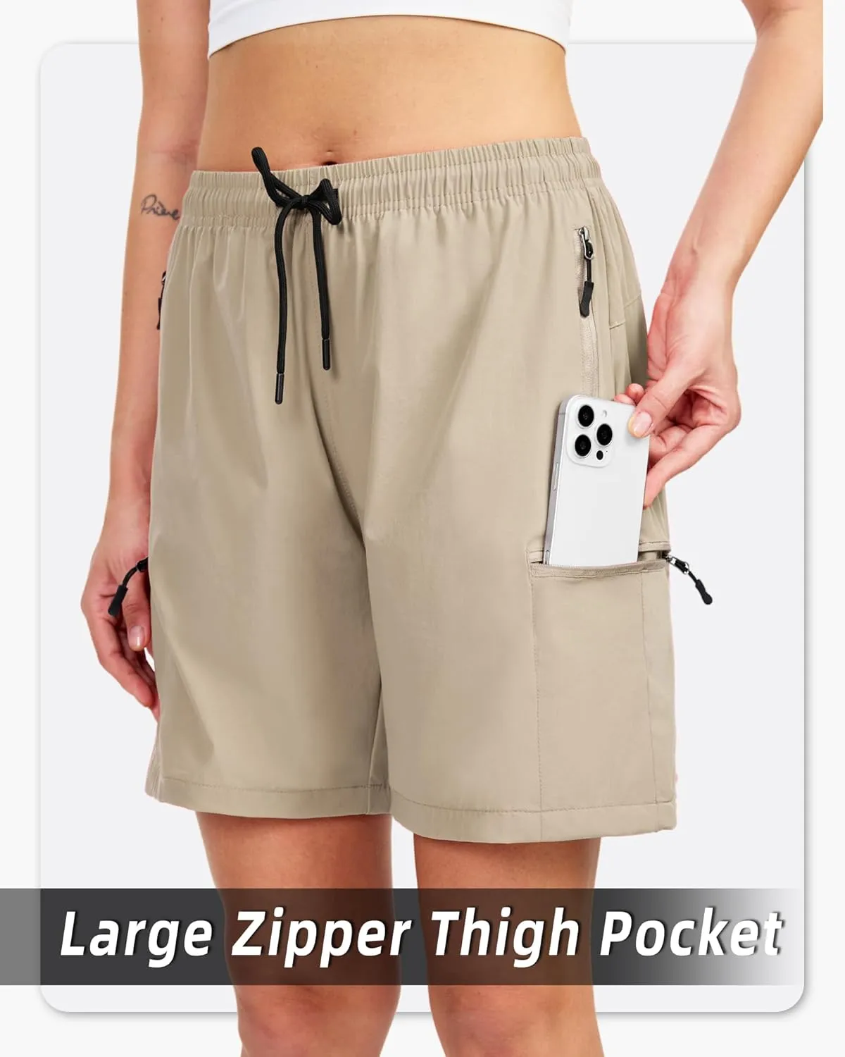 Women's Lightweight Hiking Cargo Shorts Quick Dry Athletic Shorts for Camping Travel Golf with Zipper Pockets