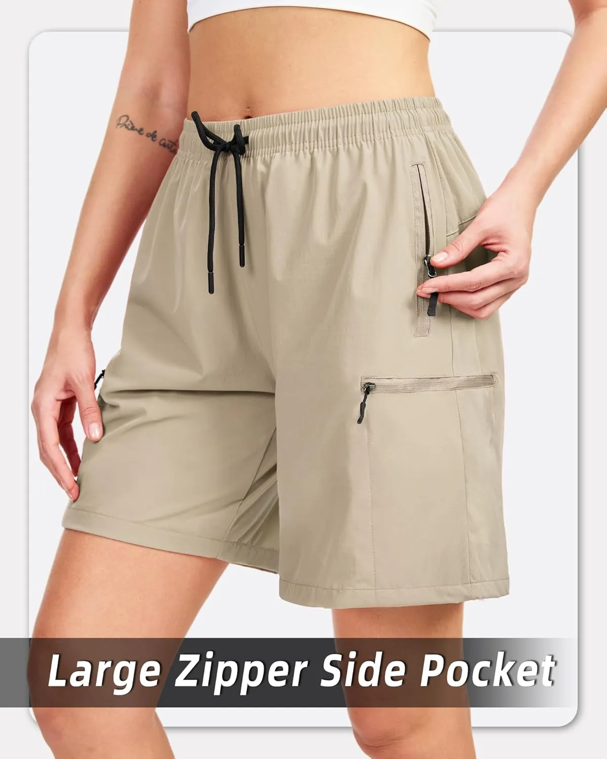 Women's Lightweight Hiking Cargo Shorts Quick Dry Athletic Shorts for Camping Travel Golf with Zipper Pockets