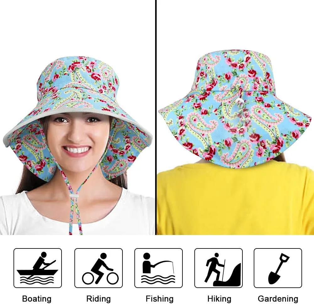 Womens Sun hat Wide Brim Outdoor Fishing Hat with Large Neck Flap Hiking Hats for Women
