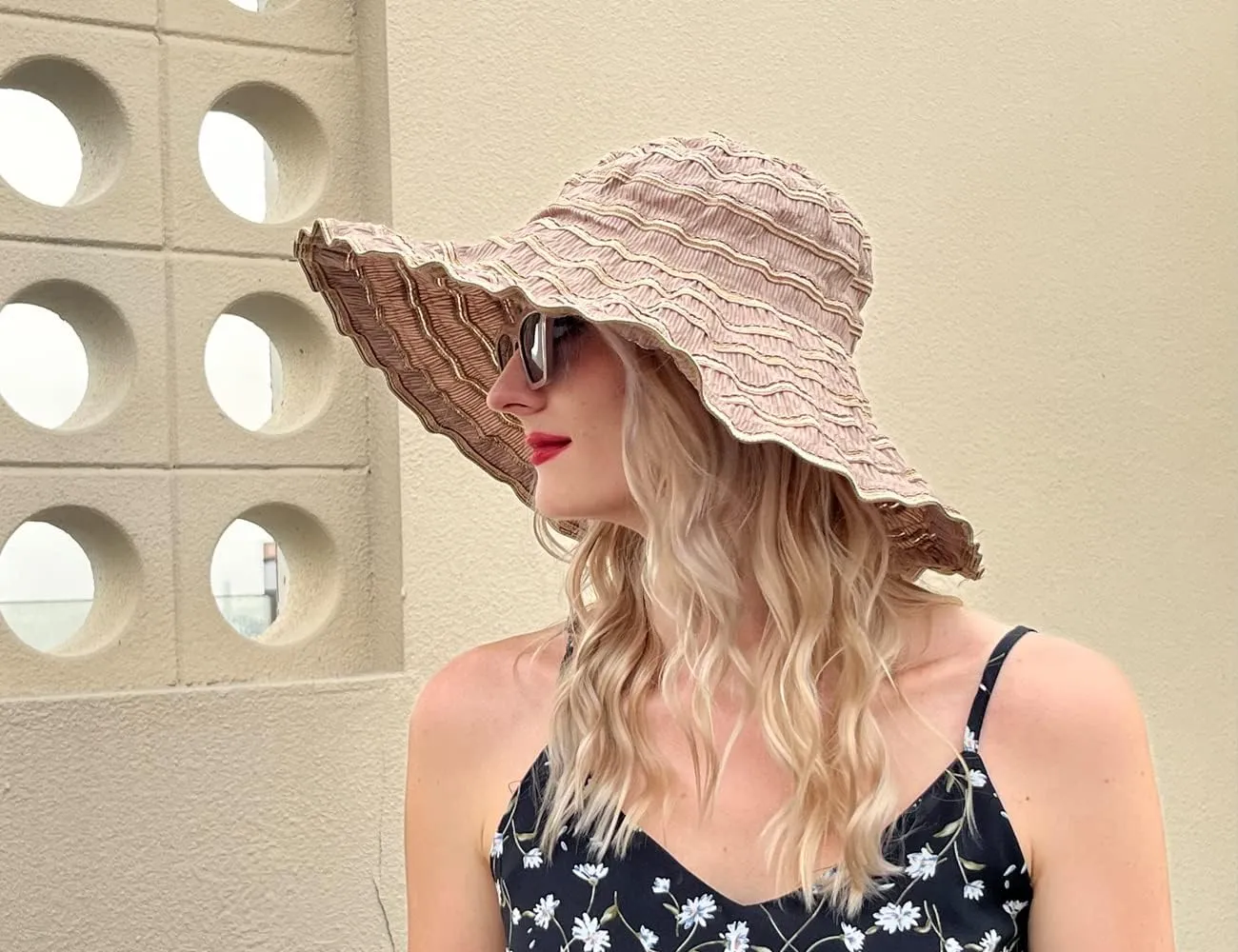 Womens Wide Brim Sun Hat Travel Foldable Vintage Summer Beach UV Hats