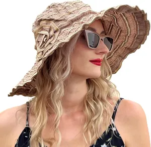 Womens Wide Brim Sun Hat Travel Foldable Vintage Summer Beach UV Hats