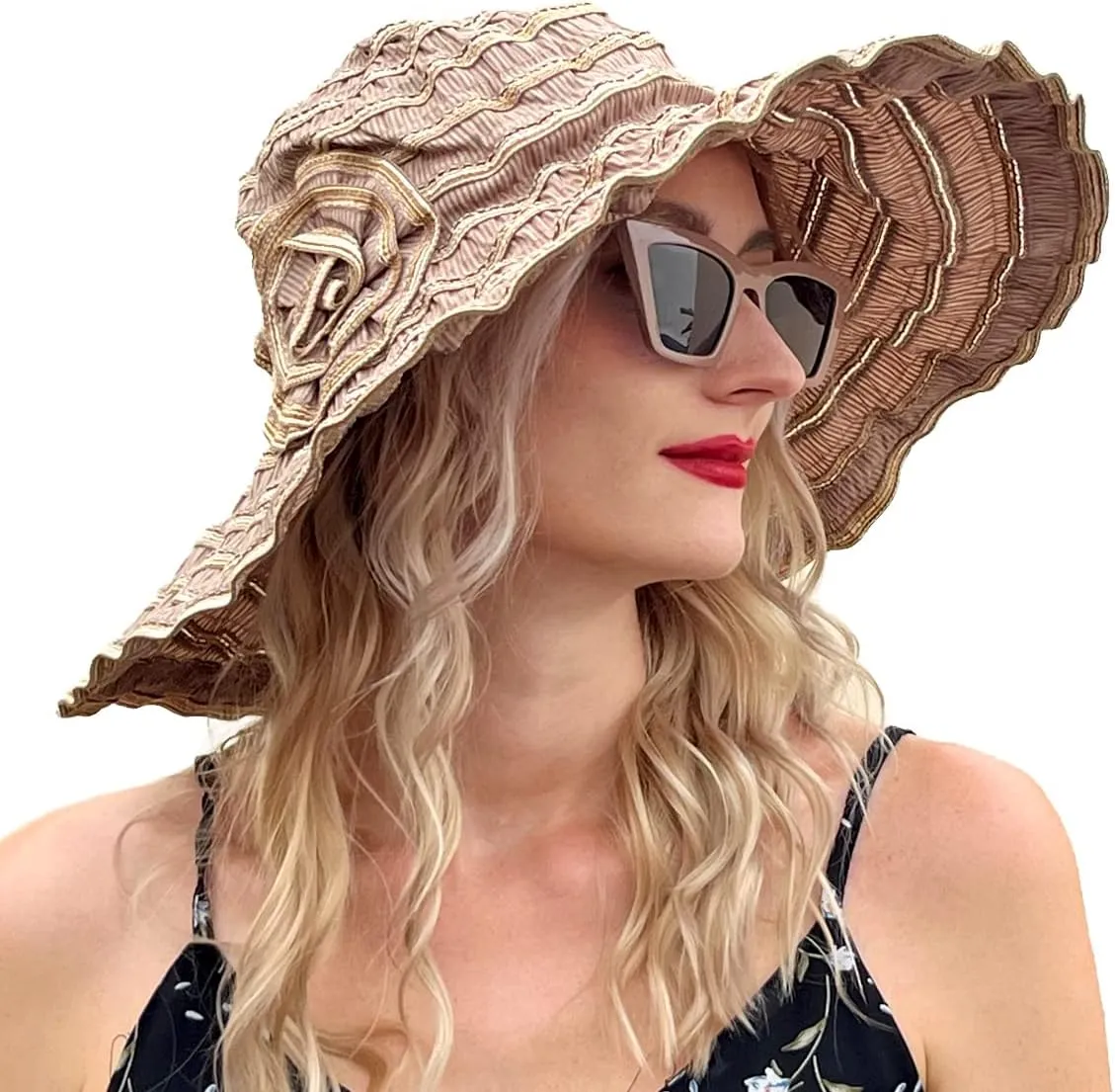Womens Wide Brim Sun Hat Travel Foldable Vintage Summer Beach UV Hats