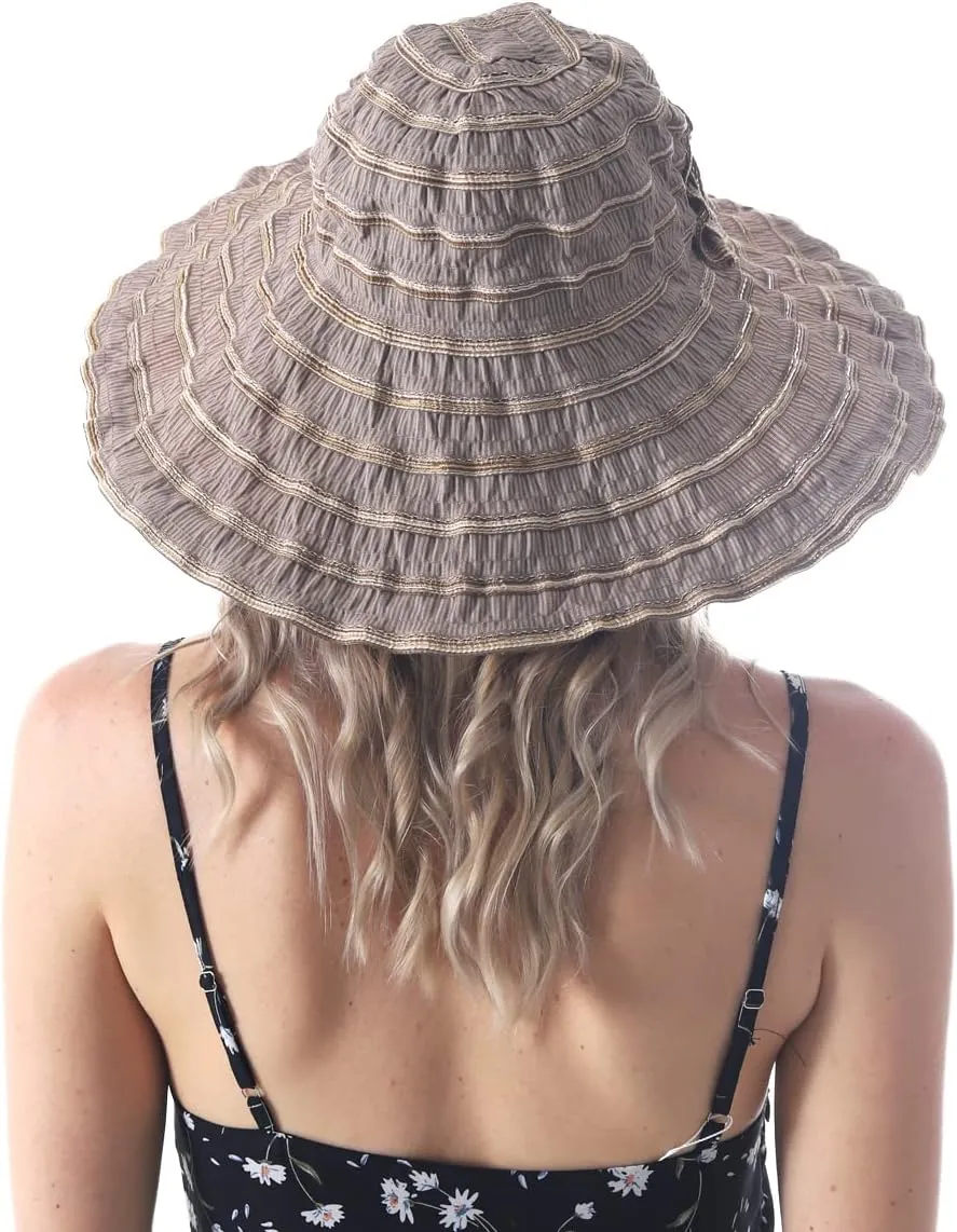 Womens Wide Brim Sun Hat Travel Foldable Vintage Summer Beach UV Hats