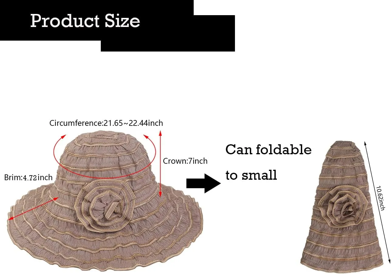 Womens Wide Brim Sun Hat Travel Foldable Vintage Summer Beach UV Hats