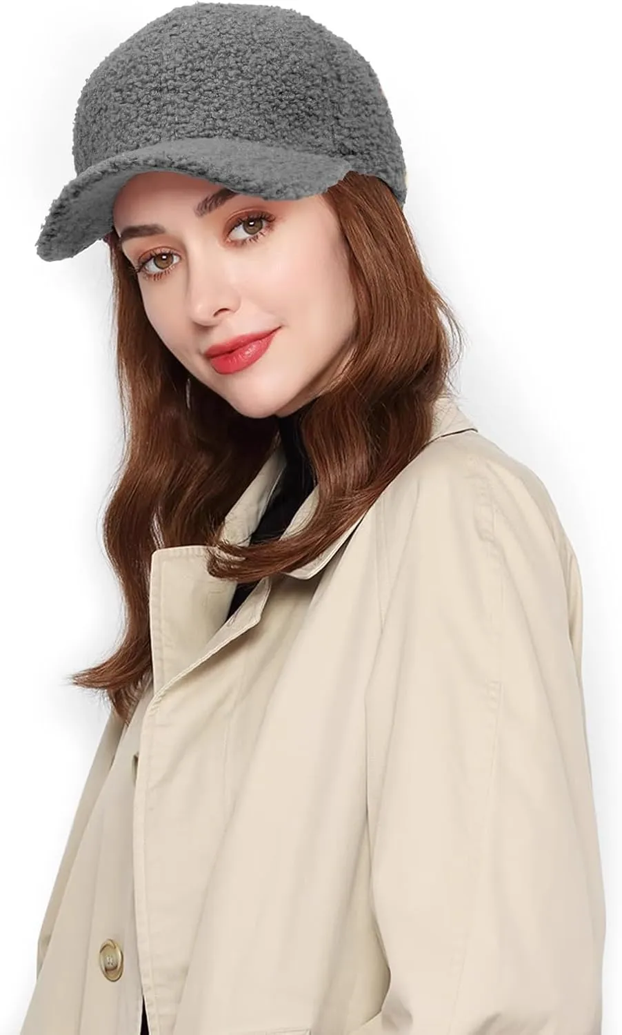 Women's Winter Baseball Cap Adjustable Solid Color Lamb Wool Warm Baseball Cap Unisex Unconstructed Plain Cap