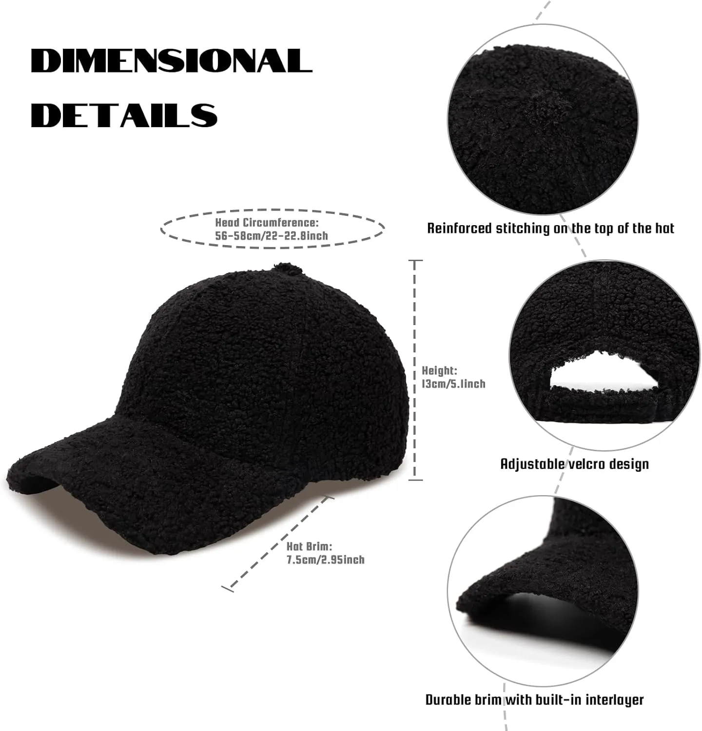 Women's Winter Baseball Cap Adjustable Solid Color Lamb Wool Warm Baseball Cap Unisex Unconstructed Plain Cap
