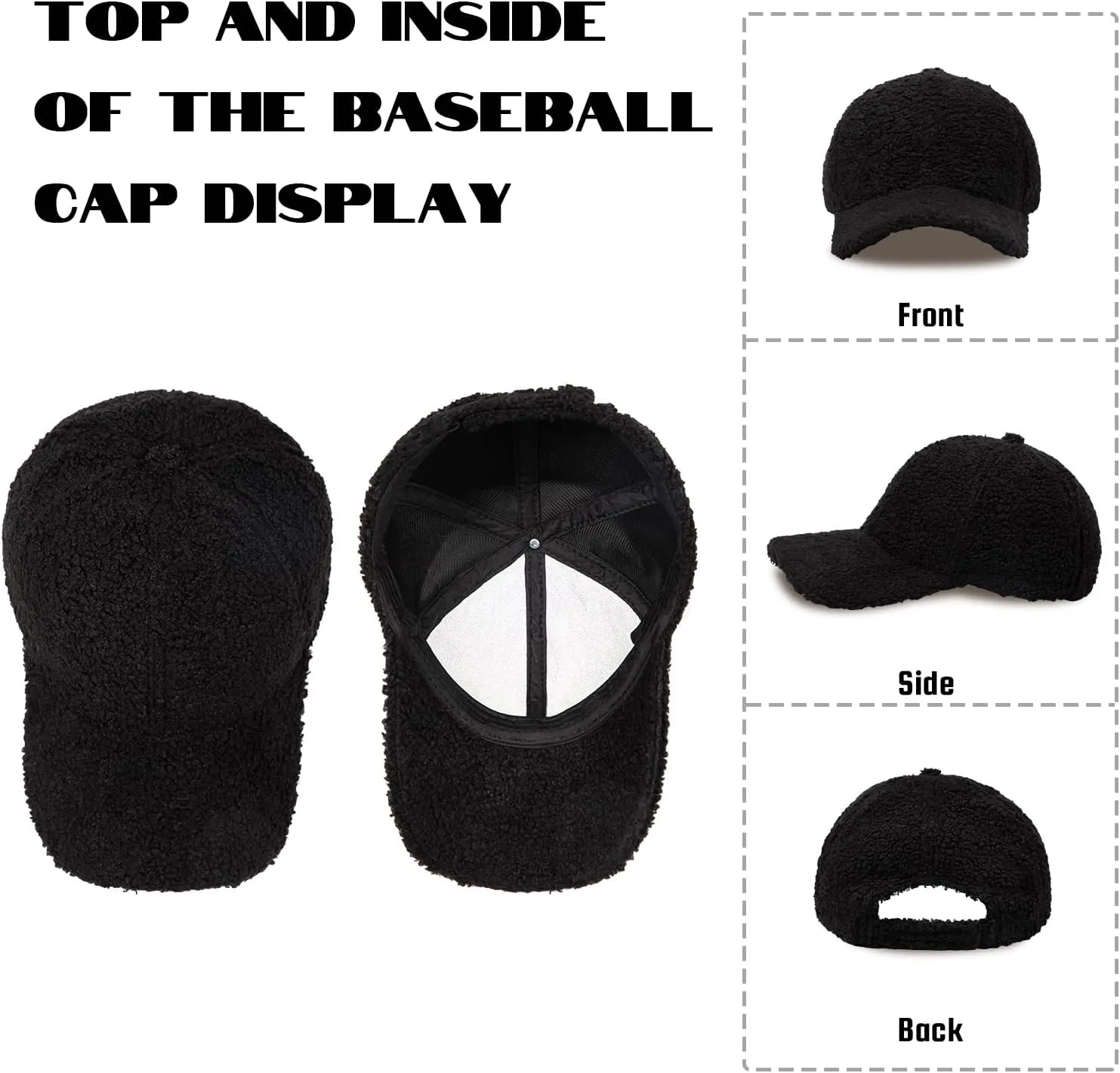 Women's Winter Baseball Cap Adjustable Solid Color Lamb Wool Warm Baseball Cap Unisex Unconstructed Plain Cap