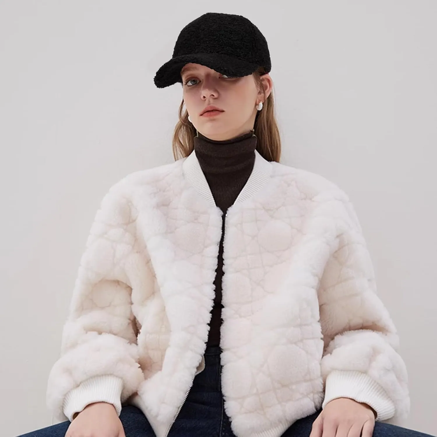 Women's Winter Baseball Cap Adjustable Solid Color Lamb Wool Warm Baseball Cap Unisex Unconstructed Plain Cap