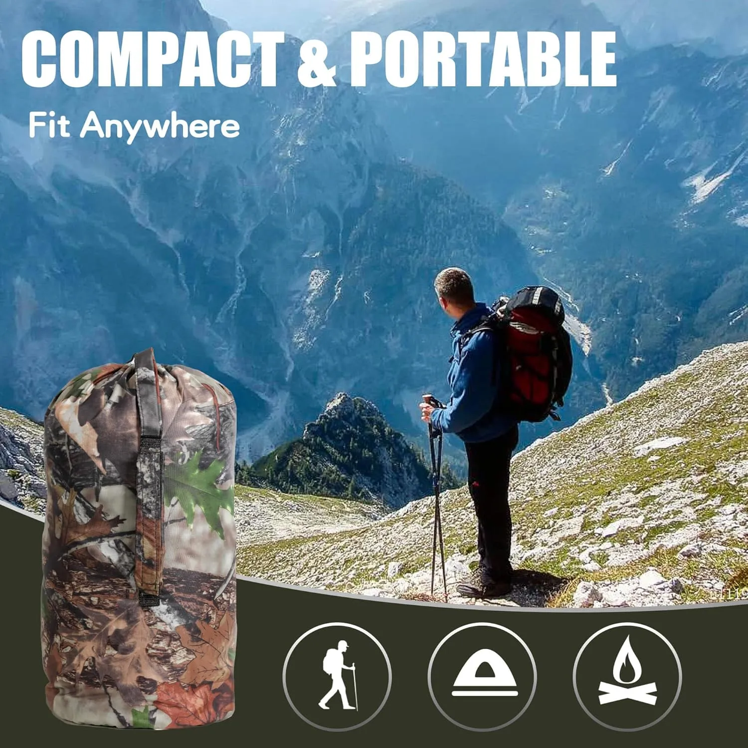 Woobie Blanket, Thermal Insulated Military Poncho Liner, Water-Resistant, Portable, Insulation, for Hiking, Survival with Compression Carry Bag (Tree Camo Bionic)