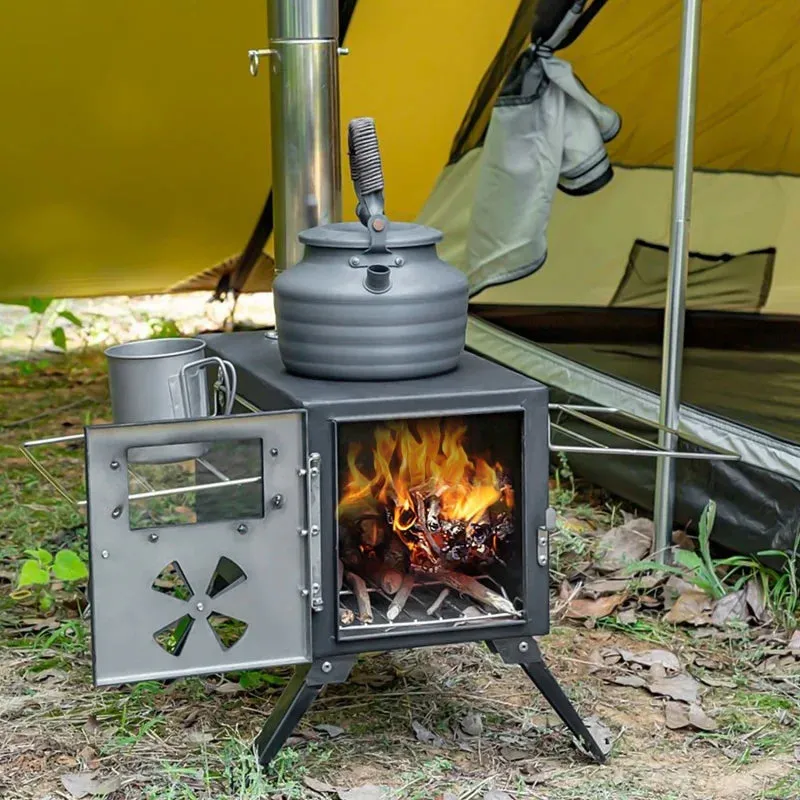 Wood Burning Stove Portable Camping Outdoor Fire Pit Black Stainless Steel Tent Stove for Cooking & Heating Campfire Cooking