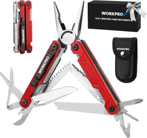 WORKPRO 18-in-1 Multi Tool Pliers, Stainless Steel EDC Multitool with Pocket Knife, 2 Safety Locks, Belt Clip and Oxford Pouch, Multipurpose Utility Multiuse Tool for Outdoor Activities