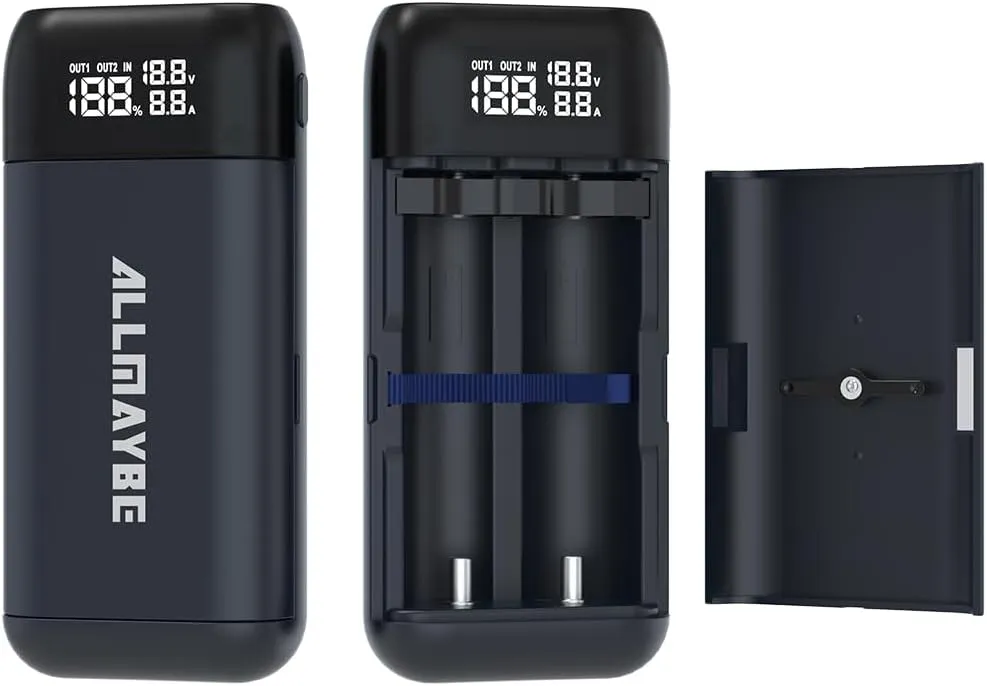 XTAR PB2S Upgraded Version Type-C Dual-Role Fast Charger,Portable LCD Universal 18650 Battery Charger for 3.7V/3.6V Li-ion Rechargeable Battery 18650 18700 20700 21700 Black (No Battery)